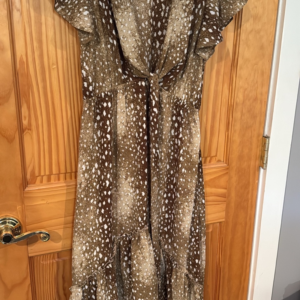 Buddy Love Brown and Cream Fawn Print High Low Dress